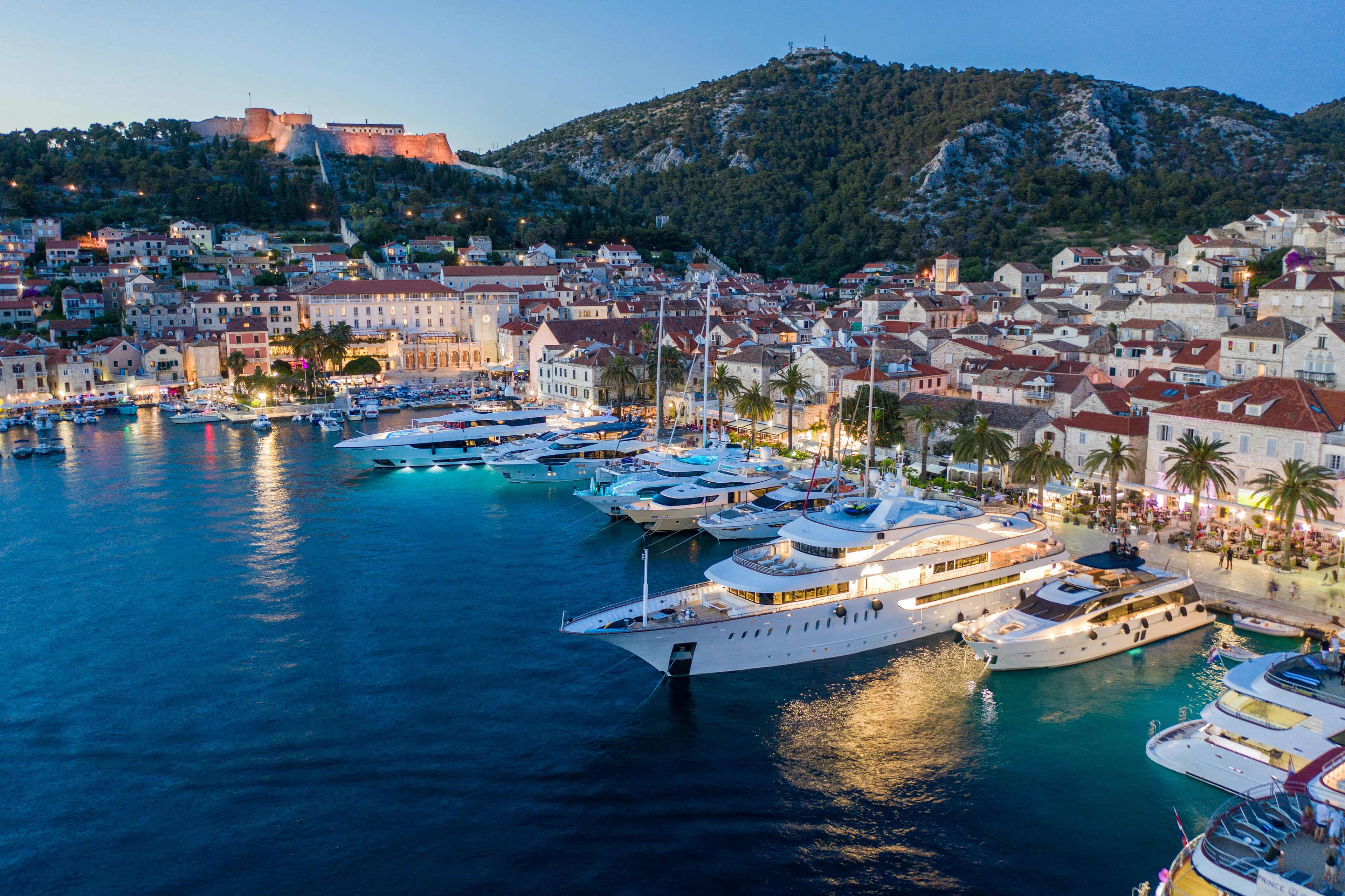 Yacht at anchor on open water